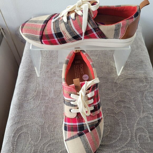 NEW Tom’s Women’s Del Ray Tartan Plaid Sneaker - Red & Brown (Size 6½) - Picture 11 of 15